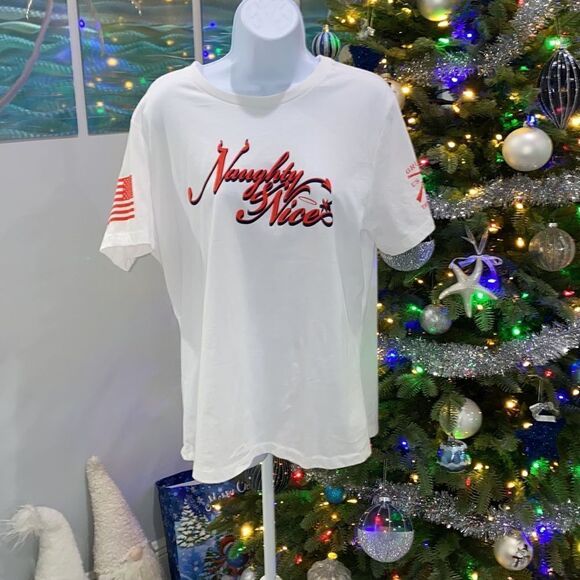 Grunt Style Women's Crew Neck Naughty & Nice White Tee Shirt Size Large - Picture 1 of 11
